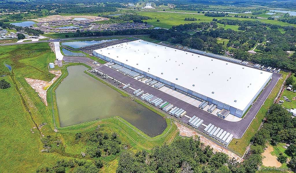 Aerial view of a large Best Buy distribution center